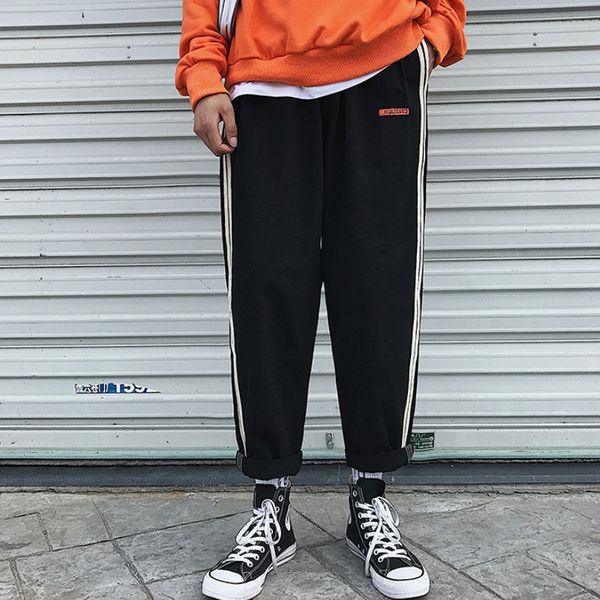 

Sweatpants Men Leisure Loose All Match Pockets Street Style Korean Mens Pants Fashion Ankle-length Harajuku Trousers Streetwear, Black