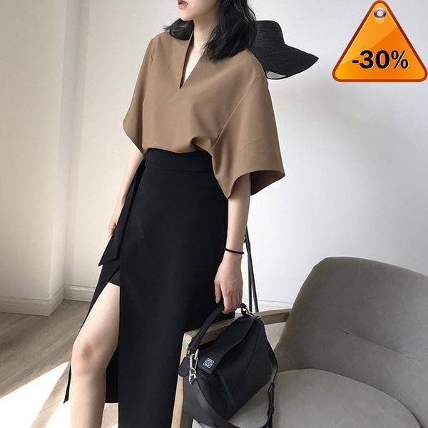 

short plus size sleeve blouse women v-neck office lady work solid casual shirt korean 2021 blusas camisas mujer women's blouses & shirt, White