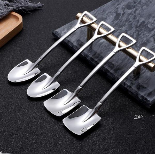 

new304 stainless steel spoon mini shovel shape coffee spoons cake ice cream desserts scoop fruits watermelon scoops ewf6362