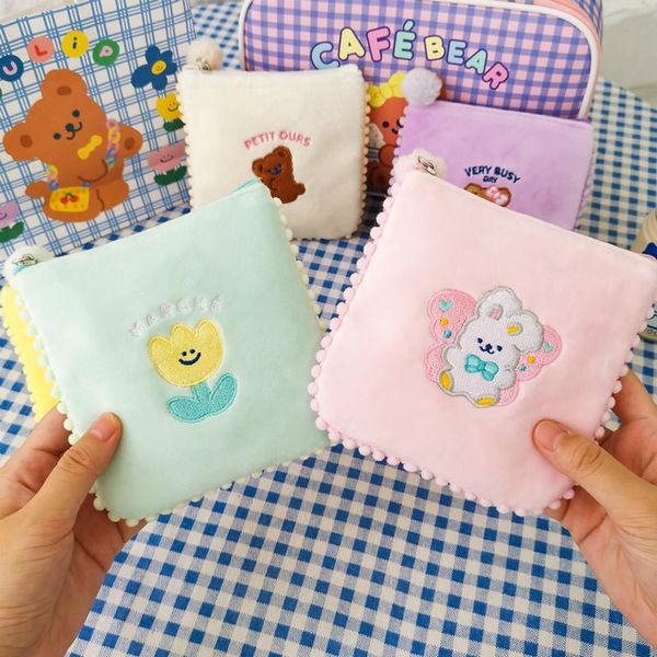 

cosmetic bags & cases cute bear travel bag sanitary pad pouch plush ball lace napkin towel receiving beauty case for teenager girls