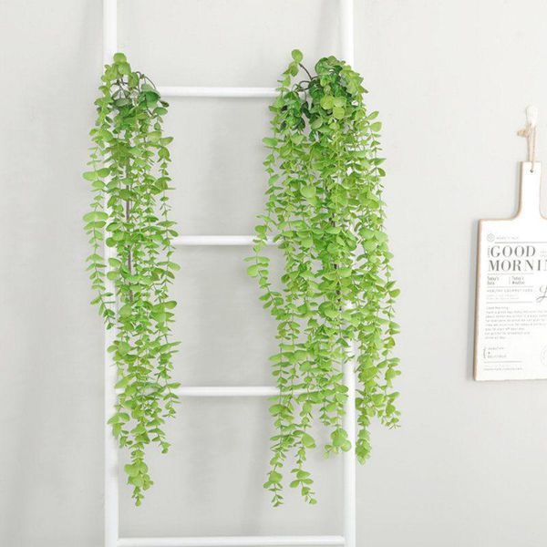 

elegant artificial 43.3 inches vines fake silk silver dollar eucalyptus hanging garland greenery plant drop ship decorative flowers & wreath