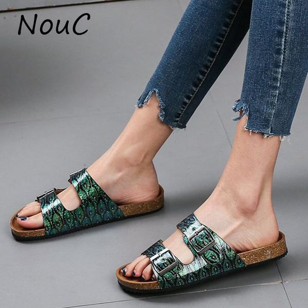 

slippers nouc leisure women's roman sandals large size peep toe snake slipper shoes solid flat ladies retro, Black
