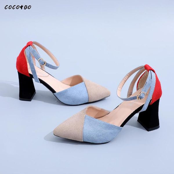 

dress shoes colorblock high-heeled women 2021 spring and summer korean version of the wild fashion suede pointed baotou thick heel, Black