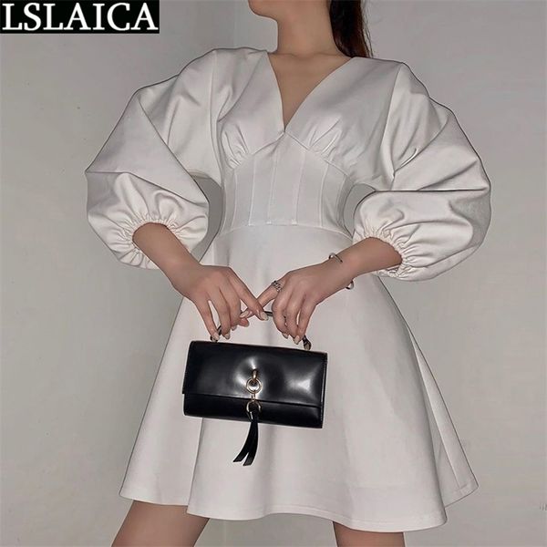 

long sleeve dresses patchwork v neck fashion arrival slim white dress women elegant formal party club ladies 210515, Black;gray