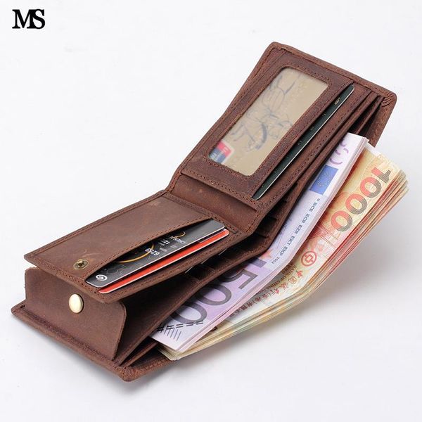 

wallets ms men's vintage leather id cash coin holder organizer wallet trifold short purse zipper with q353, Red;black