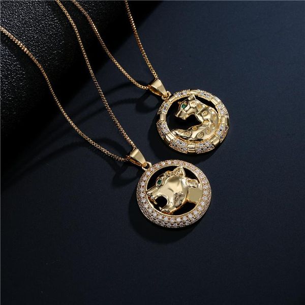 

pendant necklaces luxury + cubic zirconia copper box chain necklace fashion leopard for women men animal jewelry, Silver