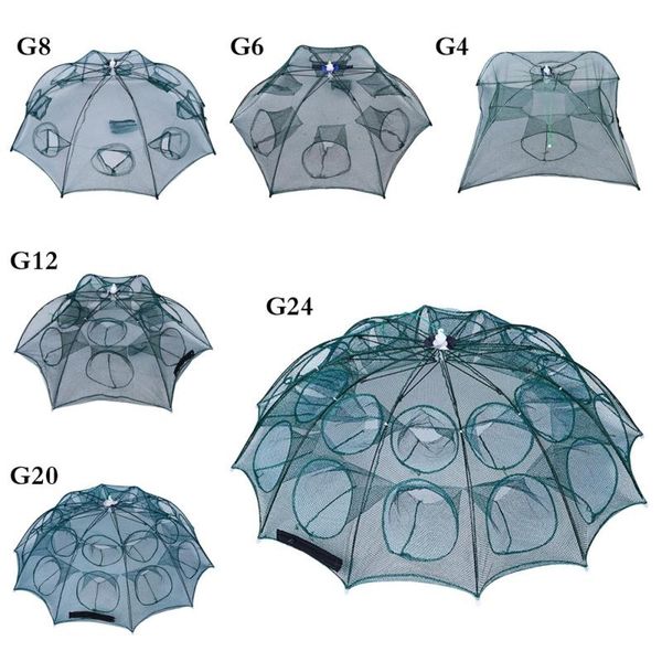 

folded portable 4- 20 holes fishing net network casting crayfish catcher shrimp minnow crab baits trap cages mesh fish nets tool accessories