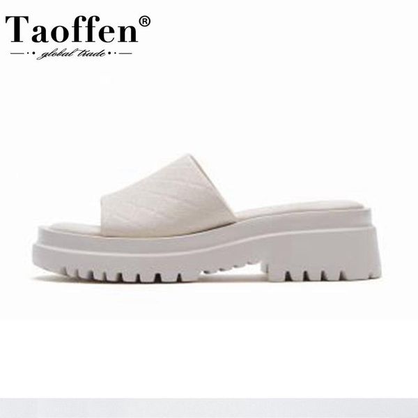 

taoffen summer women sandals square heel slip on shoes solid color casual fashion slippers female footwear size 35-40 dress, Black
