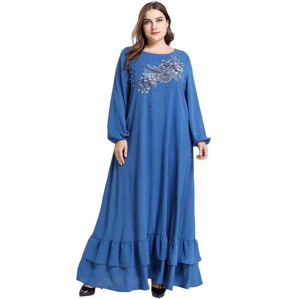 

dubai beading muslim dress women abaya large swing long robe loose kimono jubah elbise turkey islamic clothing hijiab dresses, Red