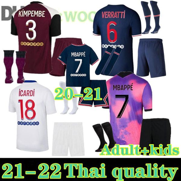 

paris 2021 icardi marquinhos mbappe fourth soccer jersey 20 21 22 verratti kean maillots de football shirt enfants kit uniforms kids set+soc, Black