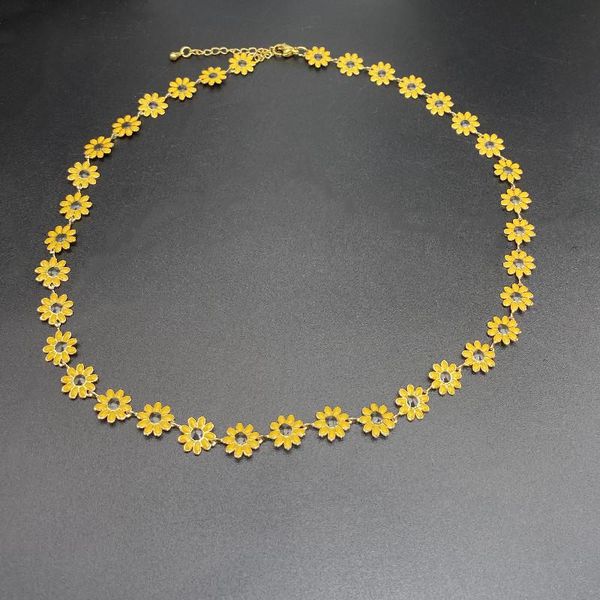 

chains brass colorful enamel daisy sunflower chain necklace choker jewelry women neck necklaces for girl wholesale supplier, Silver