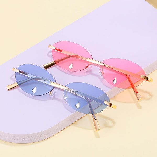outdoor eyewear retro oval sunglasses rimless man metal glasses round frameless women tears pink shades for gafas de sol