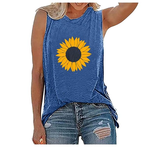 

tanks & camis women sun flower print o-neck sleeveless stylish vest tank shirt tunic blouse women's tube 2021 mujer, White