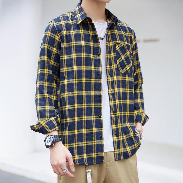 

men's casual shirts fashion spring handsome small fresh lattice literature and art long sleeve soft simplicity slim fit styles, White;black
