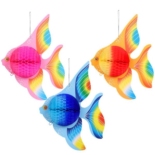 

6pcs colorful tissue paper goldfish foldable tropical fish decoration hanging ornament party supplies aquariums