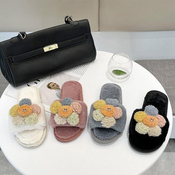 

slippers winter ladies cute flowers cotton plush fashion shoes comfortable women's, Black