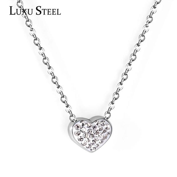 

pendant necklaces luxusteel arrivals heart cubic ziroconia necklace lovers gift stainless steel silver color chains collars