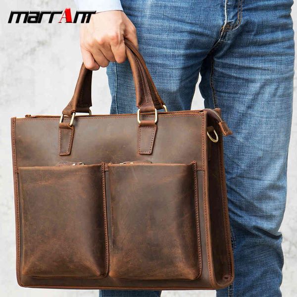 

crazy horse leather men's briefcase business real bag handbag cowhide computer fashion