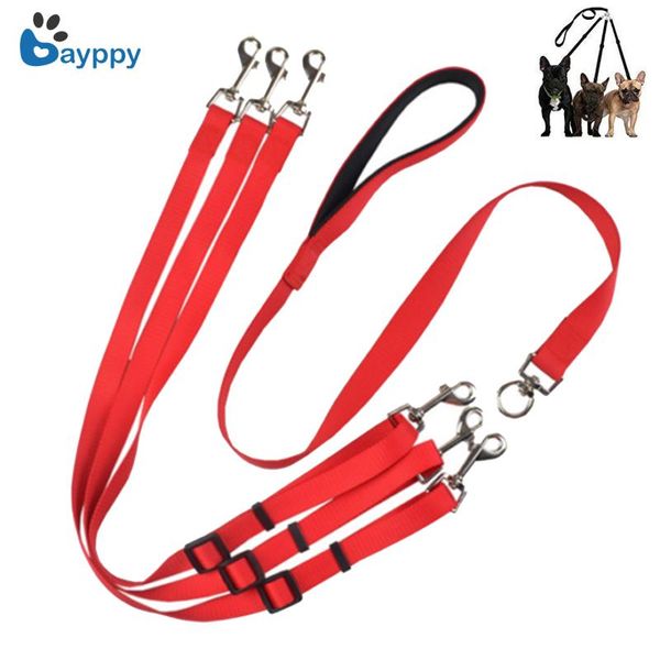 

dog collars & leashes 140cm heavy duty nylon 3 way triple coupler pet walking leash with padded soft handle dogs in 1 traction rope supplies