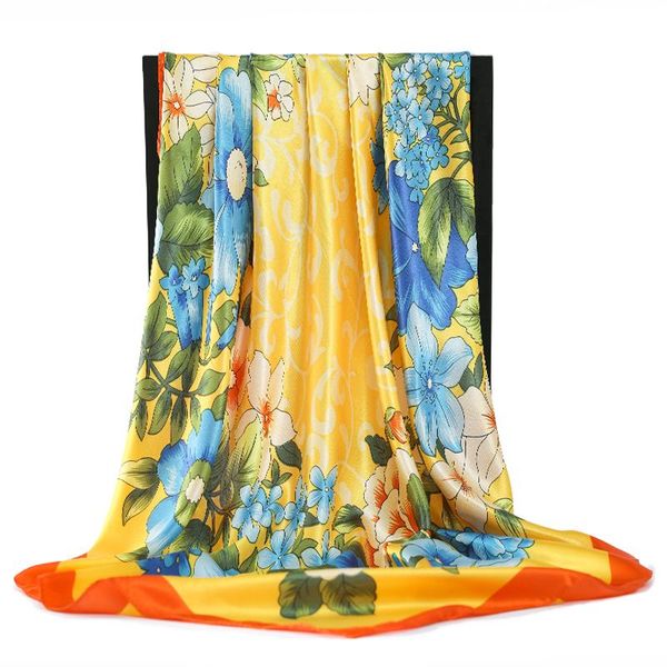 

scarves for women shawl print silk satin hijab scarf female 90*90cm fashion square scarfs ladies winter, Blue;gray