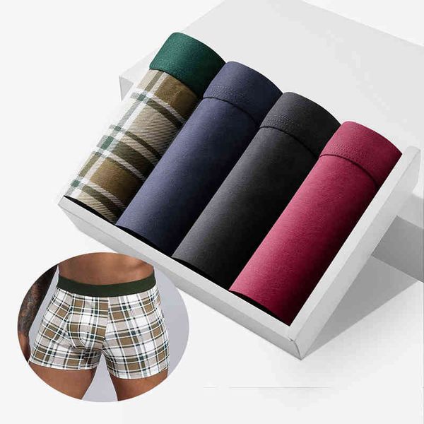 4Pcs Set Uomo Mutandine Boxer Pantaloncini Mutande di cotone Intimo maschile per uomo Sexy Homme Hot Brand Lingerie Underware Boxer H1214