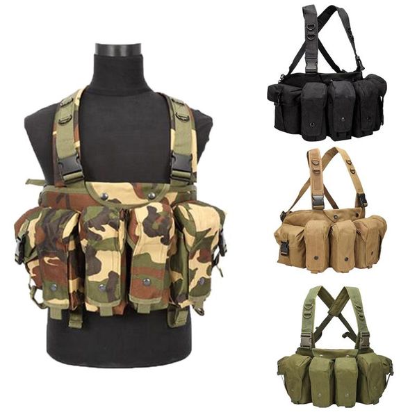 

hunting tactical ak vest ammo chest rig ar 47 magazine carrier combat military army molle shooting accessories jackets, Camo;black