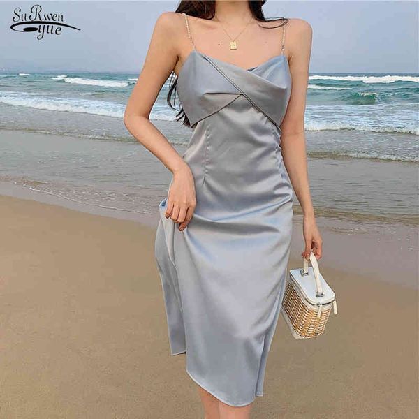 Sommer Fee ärmelloses langes Kleid Fleck lässige sexy Kleider V-Ausschnitt Blau Aprikose Partykleid Abendkleid Robe 14572 210518