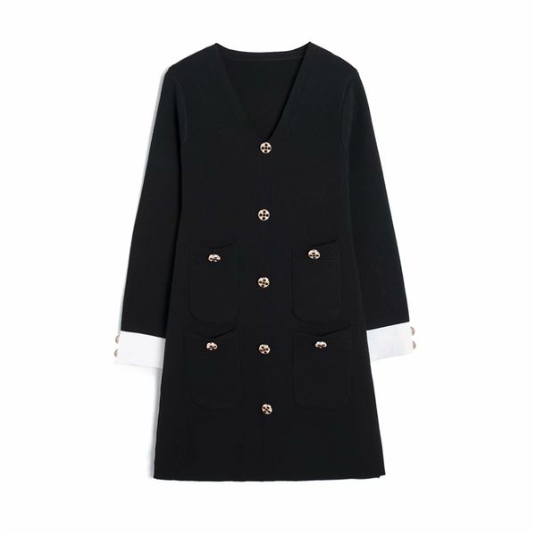 

elegant women v-neck button dress fashion ladies black knitted waist-controlled sweet female chic slim mini es 210427, Black;gray