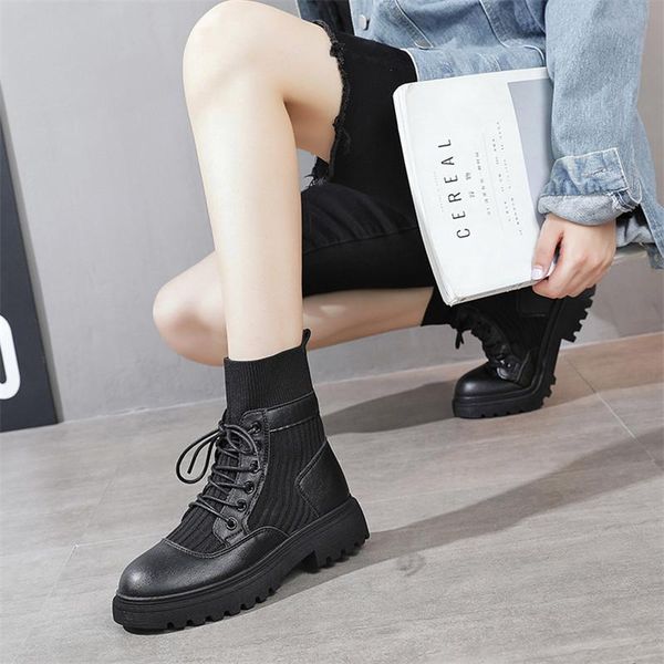 

boots knitted flying knit shoes 2021 autumn and winter short fashion stretch women, Black