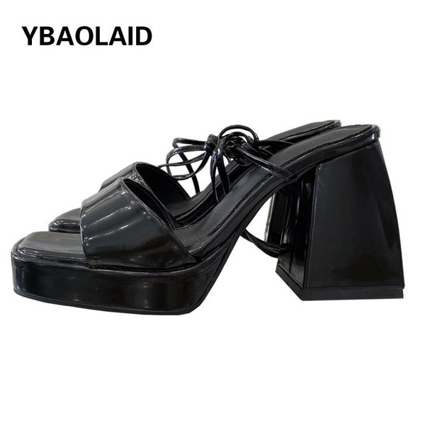 

dress shoes square-toe thick-heeled high-heeled sandals 2021 summer vintage french genuine leather cross strap thick-soled roman, Black