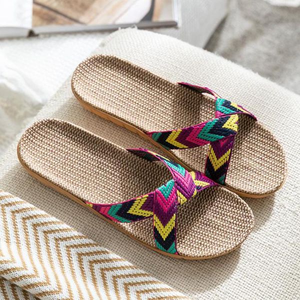 

large size women slippers summer shoes flax flats woman flip-flops fashion home lady non-slip beach shoe footwear, Black