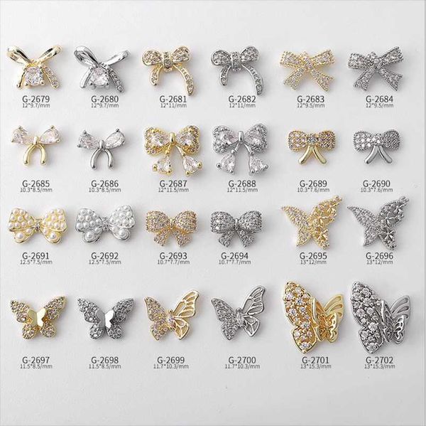 

nail art decorations 3pcs, dedicate bows butterflys zircon pearls rhinestones with gold silver alloy for tips, Silver;gold
