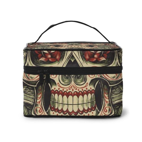 

women makeup bags cosmetic bag toiletries organizer travel storage vintage skull roses flowers & cases