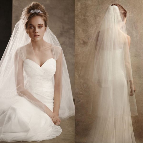 Capa de rosto véus nupciais boho long tulle véu do véu cor sólida drape Drape Drape Double-Layer Planície de gaze com cabelo pente marfim branco casamentos simples acessórios