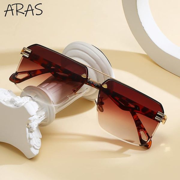 

sunglasses rimless rectangle men shade gradient frameless double bridge cuttting lens traveling sun glasses for women uv400, White;black