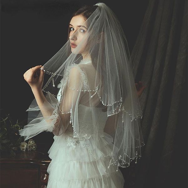 

bridal veils chengjun soft tulle beaded edge two layer veil 2021, Black