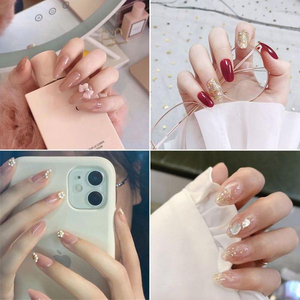 

false nails 24pcs fashion bow nail art flower artificial full cover fake, Red;gold