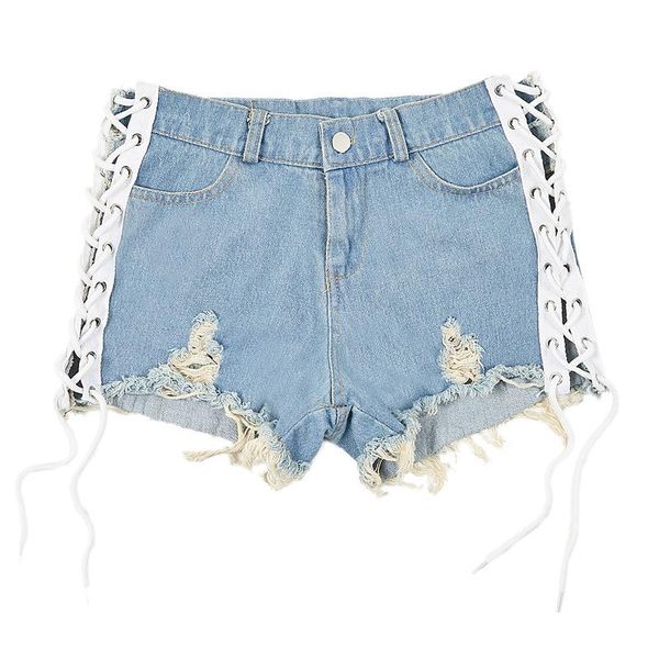 

women's shorts 2021 high waist hole bandage cut off denim jeans summer, White;black