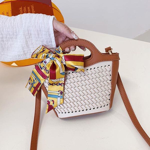 

evening bags women woven shoulder bag pu leather crossbody designer luxury handbag lady contrast color tote retro bucket