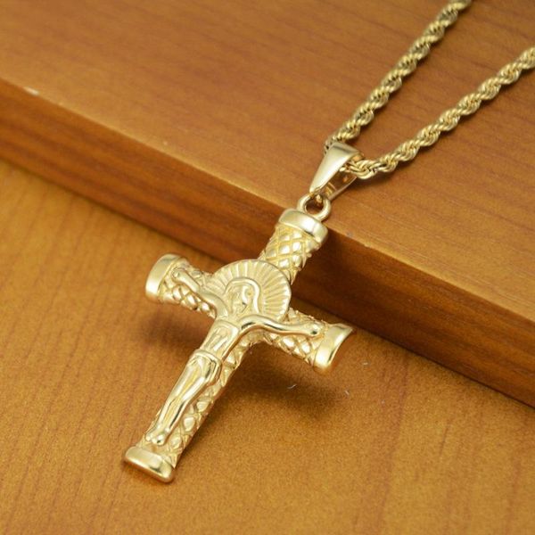 

pendant necklaces hip hop personality trend fashion semicircle jesus cross titanium steel necklace hanging ornaments men women, Silver