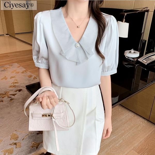 

women's blouses & shirts ciyesay clothing summer 2021 elegant blouse plus size women chiffon harajuku shirt, White