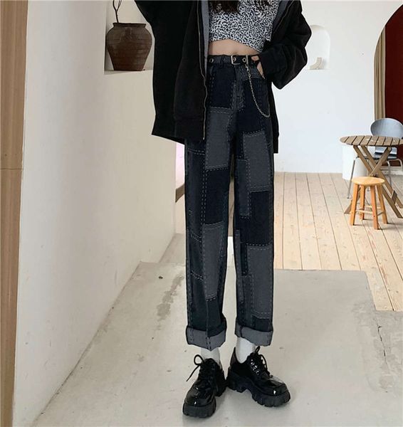 

old loose large fat spring and autumn high waist thin wide leg pants, Blue
