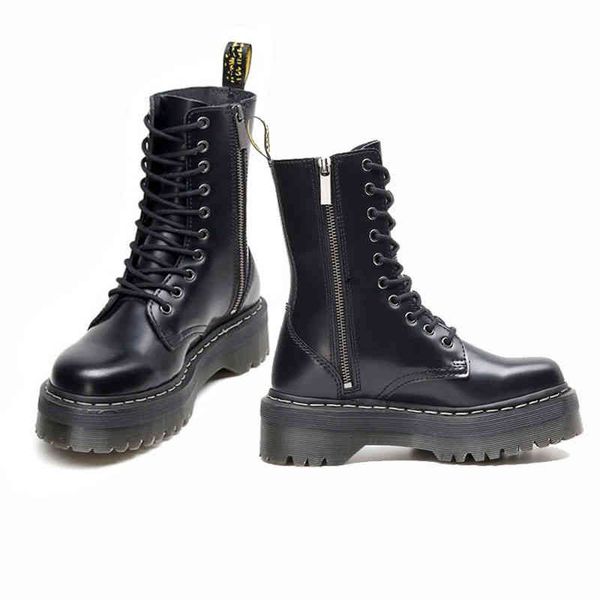 

dress shoes women's leather boots of short with ten holes, british style, women's platform, side zipper, motorcycle qti1, Black