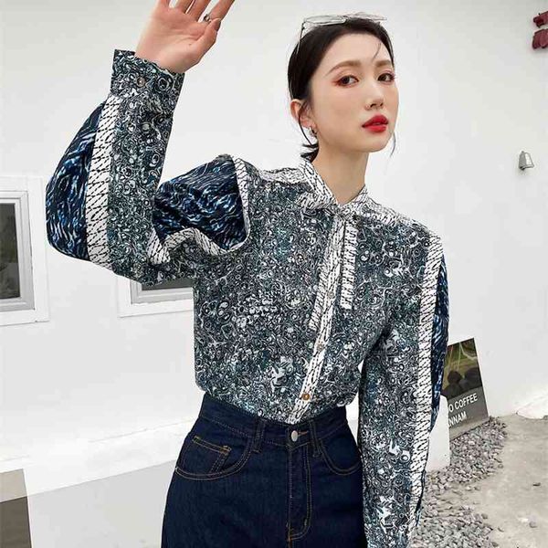 

women's blouses & shirts vintage long sleeve for women bow tie puff button up patchwork designer spring fashion zdr3, White