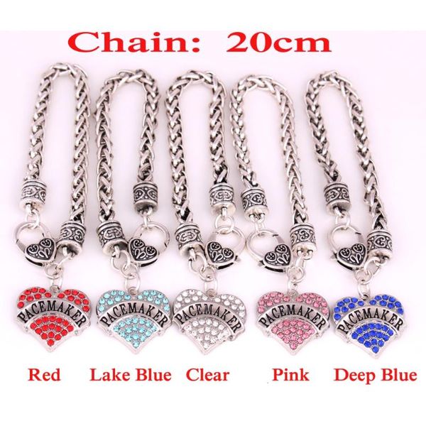

charm bracelets pacemaker awareness alert crystal heart silver plated with 20cm wheat chain lobster claw bracelet sign jewelry, Golden;silver