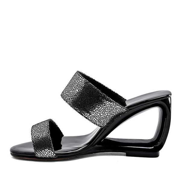 

dress shoes lovirs women strange wedge heel slipper high pvc elephant print sparkle style comfort party casual, Black