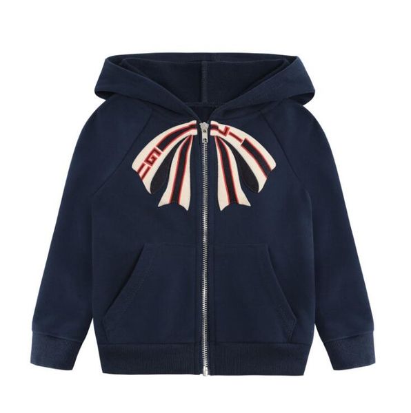 

Autumn Winter Baby Girls Zipper Jackets Kids Cotton Hooded Coats Cute Girl Hoodies Children Bow Outwear Child Clothing, Dark blue