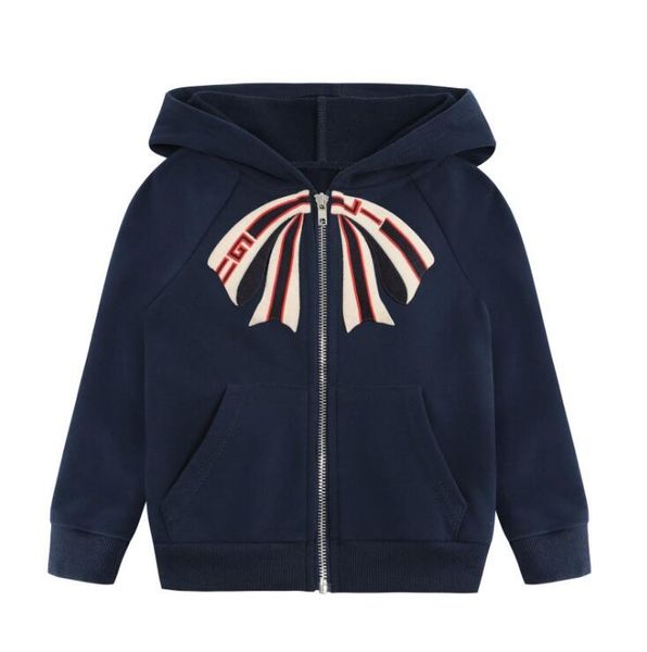 

Autumn Winter Baby Girls Zipper Jackets Kids Cotton Hooded Coats Cute Girl Hoodies Children Bow Outwear Child Clothing, Dark blue