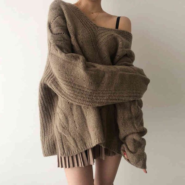 

women's sweaters women women's pullovers knit overszie long-sleeve sweaters long-sleeve girls loose stylish, thick-knit outerwear, White;black