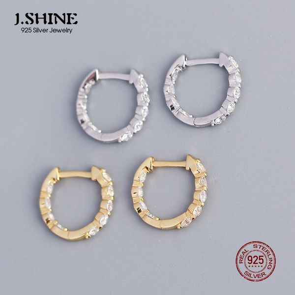 

hoop & huggie jshine korean style 100% s925 sterling silver zircon earrings cz round ear buckles geometric cubic zirconia fine jewelry, Golden;silver